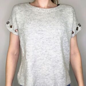 Light Gray Short Sleeve Sweater with Grommet Detail